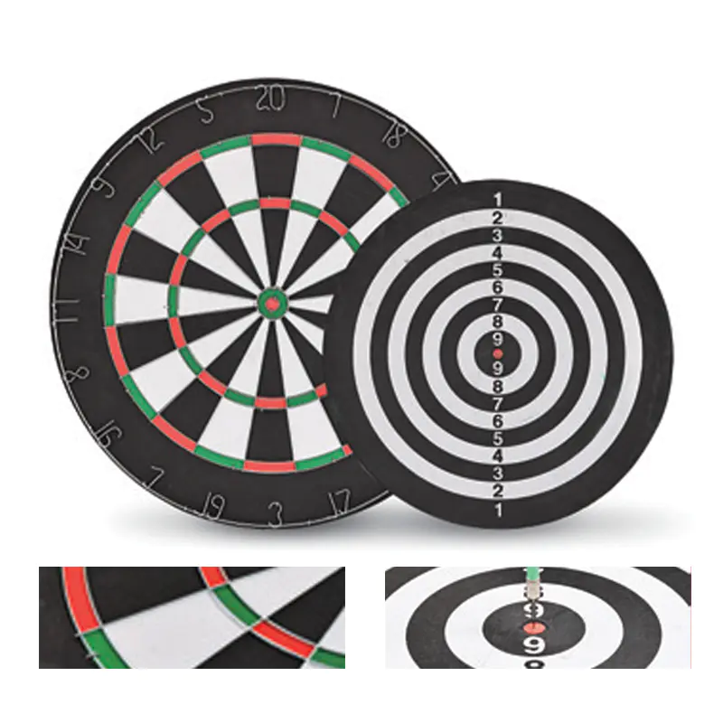 Doppelseitige Dartscheibe aus Papier mit Zahlenring und Darts aus Metall